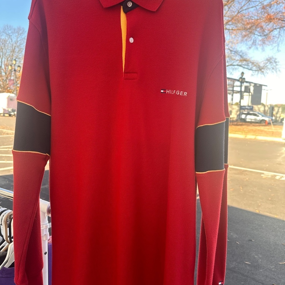 Tommy Hilfiger Red and Navy Long Sleeve Shirt